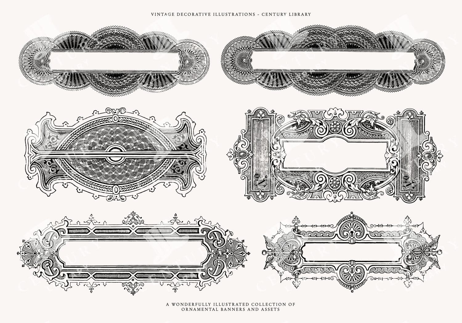 Ornamental Frames and Labels - Decorative Vintage Line Art Illustrations - Downloadable Design Assets in PNG, SVG, and EPS Formats