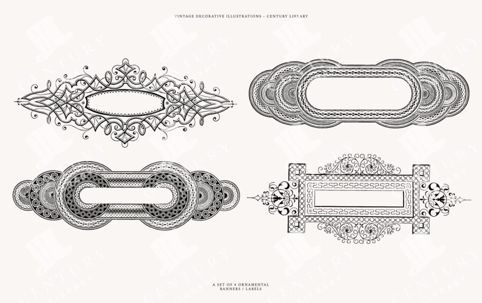 Ornamental Banner Designs Svg, Png And Eps - Decorative Vintage Line Art Illustrations