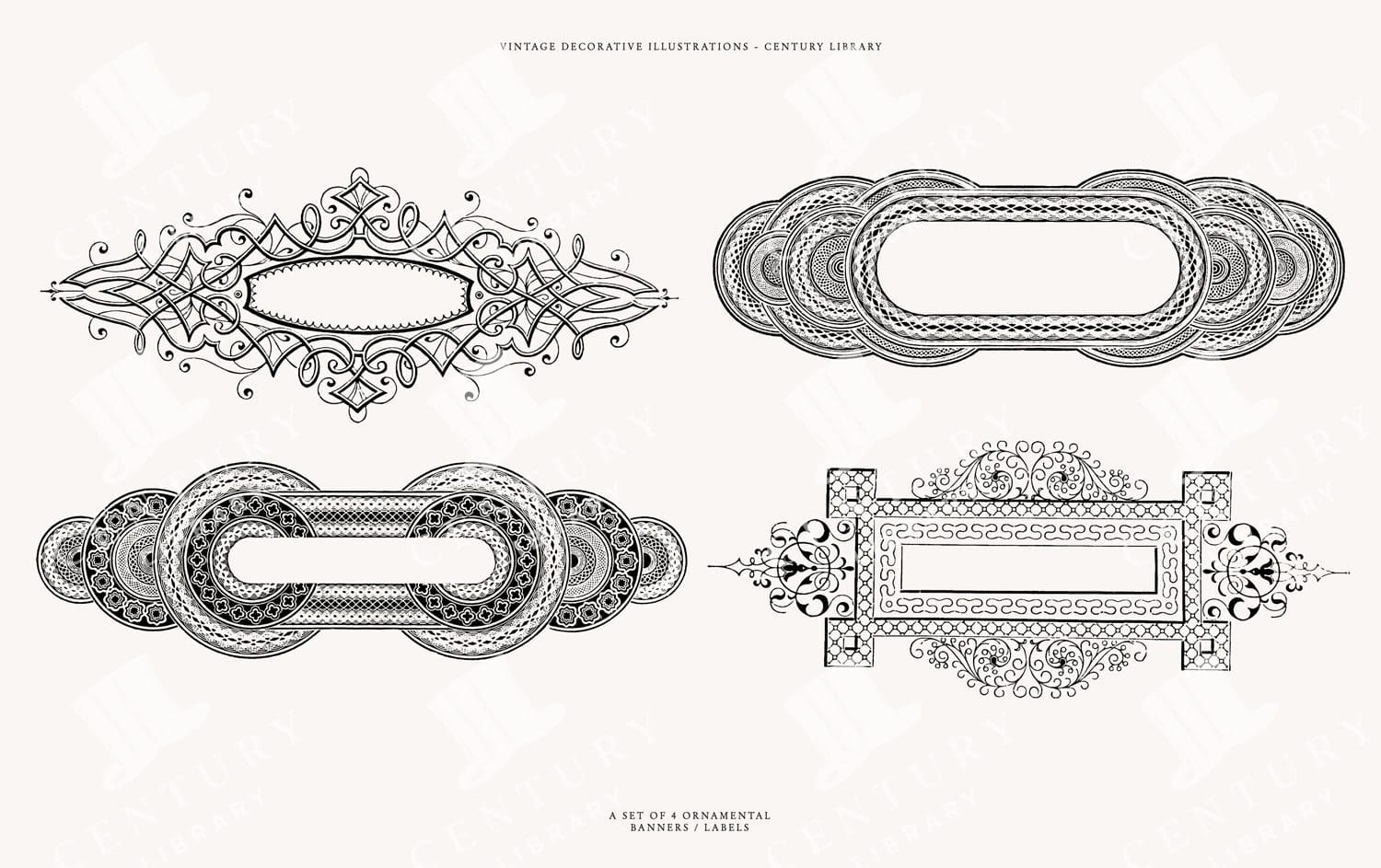 Ornamental Banner Designs Svg, Png And Eps - Decorative Vintage Line Art Illustrations