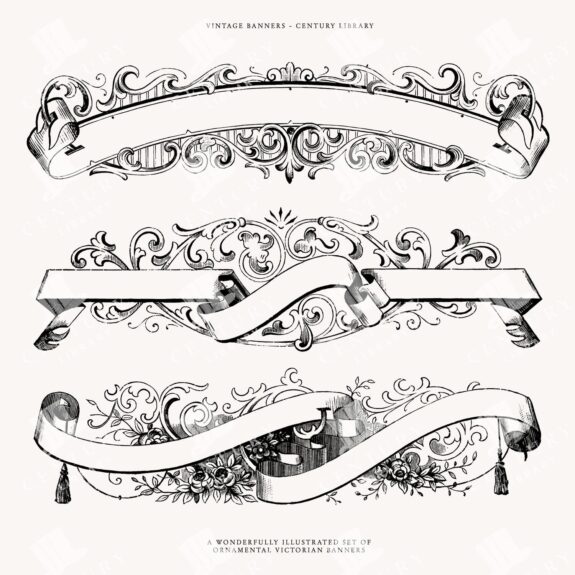Ribbon Banner Designs In Svg, Png, And Eps Image Formats - Decorative Vintage Line Art Illustrations