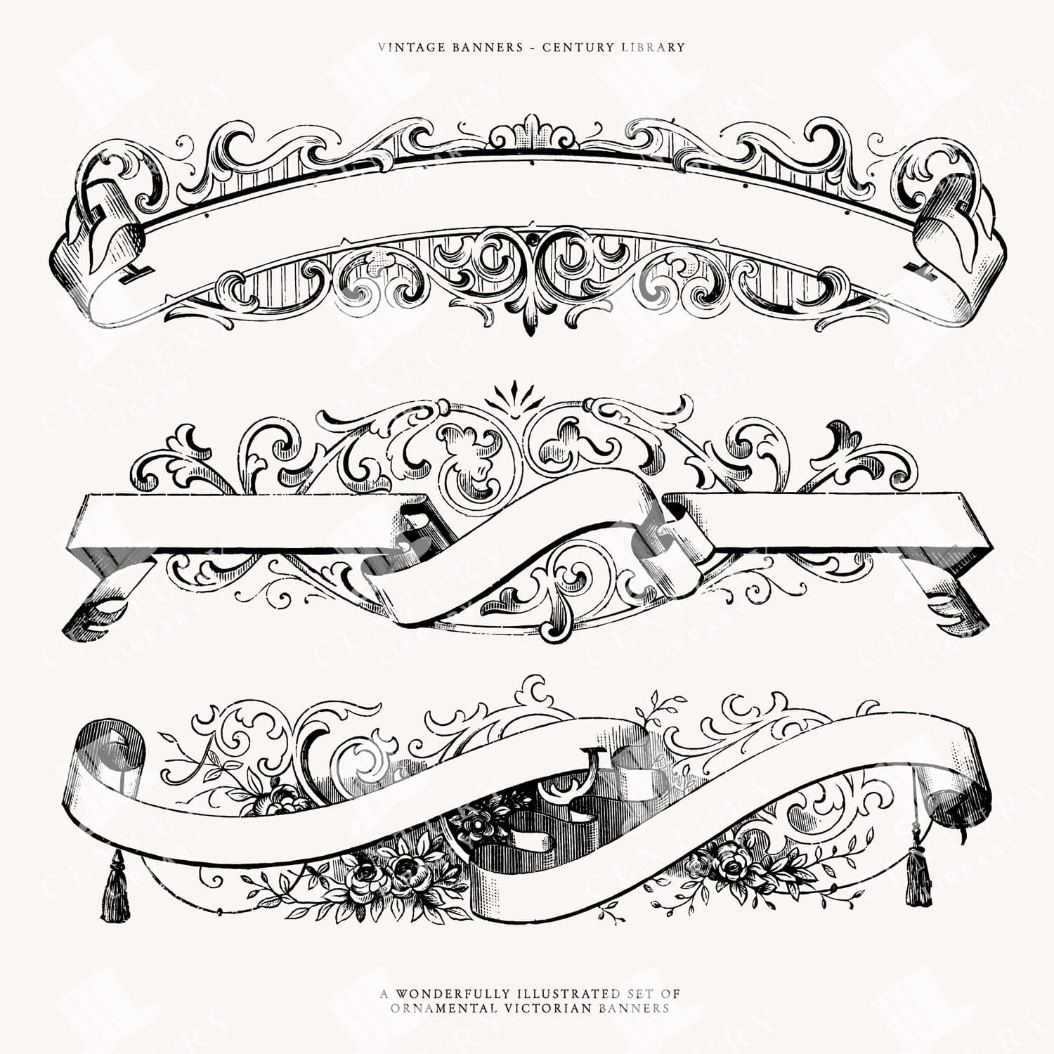 Ribbon Banner Designs In Svg, Png, And Eps Image Formats - Decorative Vintage Line Art Illustrations