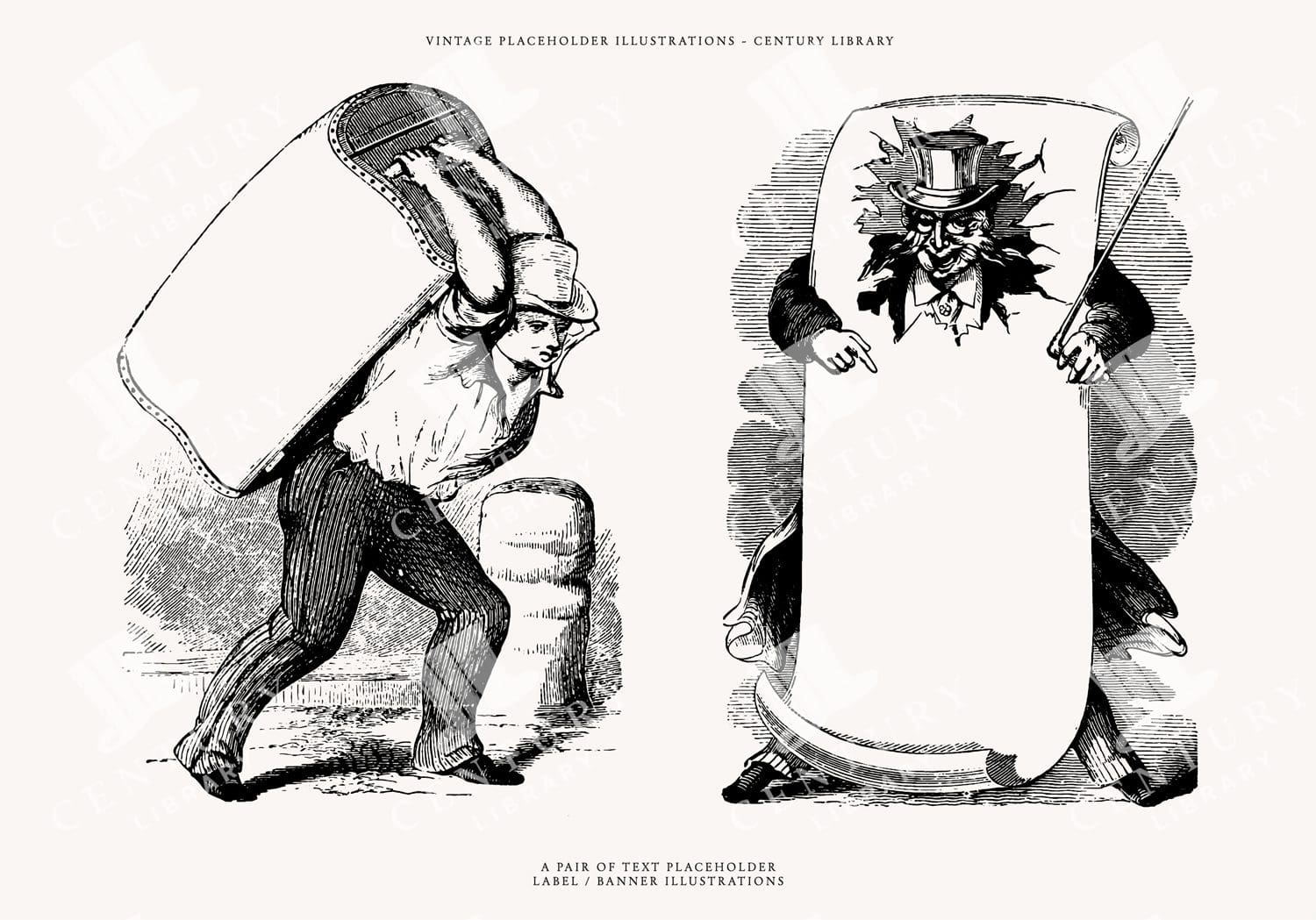 Clipart Of People Holding Signs - Advertising Vintage Line Art Illustrations