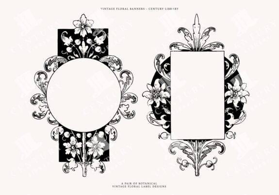 Vintage Decorative Circular And Rectangular Banner Illustrations With Floral Design Elements