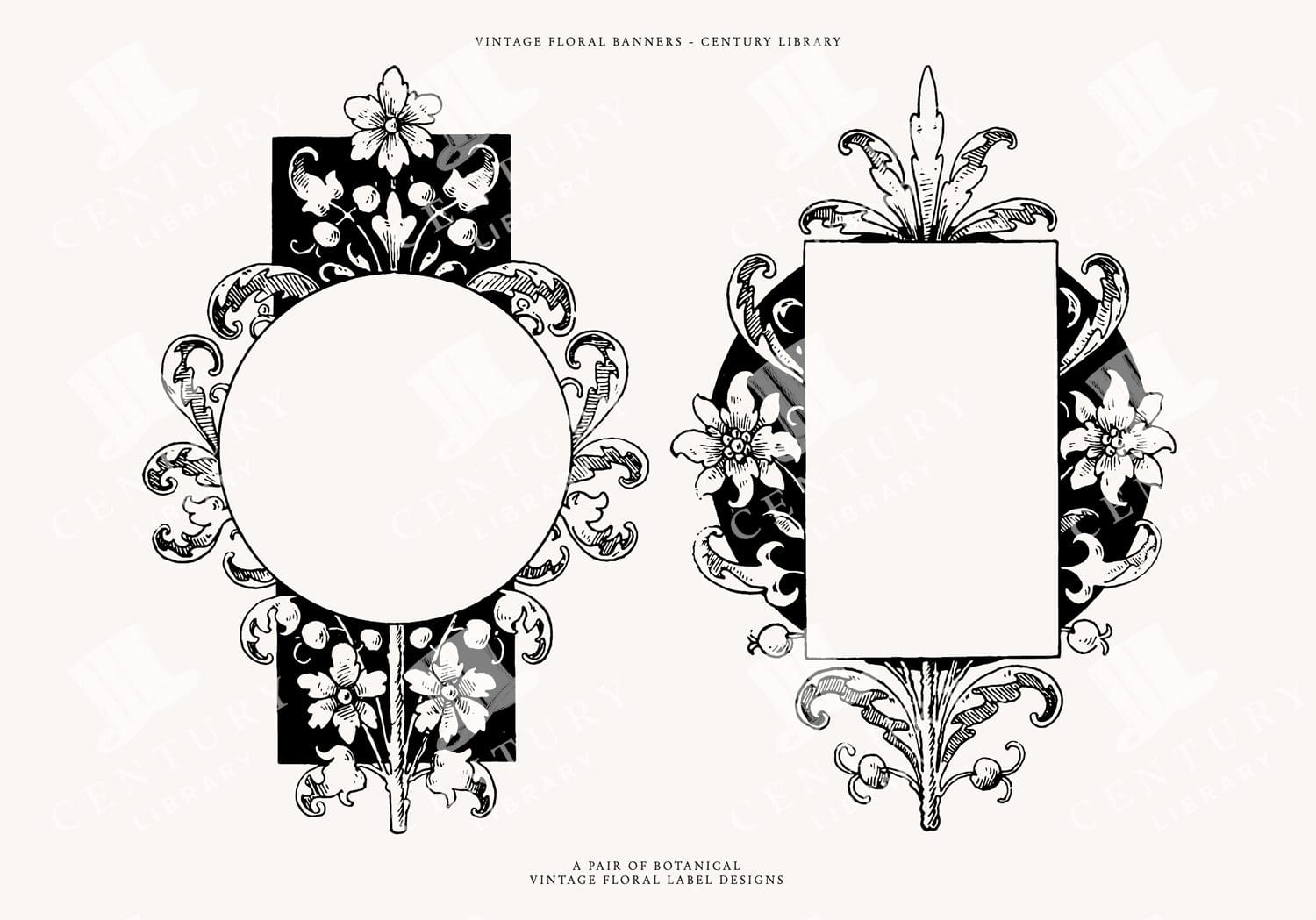Vintage Decorative Circular And Rectangular Banner Illustrations With Floral Design Elements