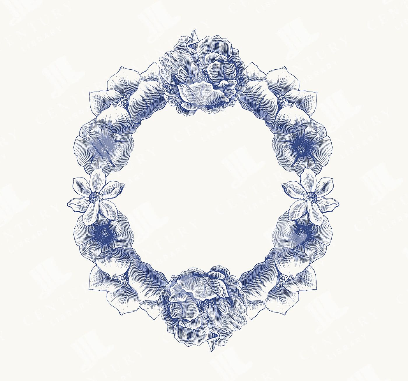 Vintage Floral Wreath Line Art Illustration - A Circular Frame of Flowers