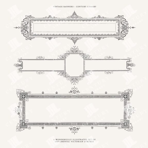 Victorian Ornamental Borders and Frames Line Art Illustrations - Set of 3 PNG, SVG, and EPS Design Assets