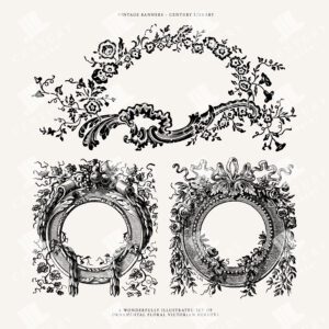 Decorative Floral Wreaths and Frames for Invitations - Vintage Line Art Illustrations - Downloadable Clip Art in PNG, SVG, and EPS Formats