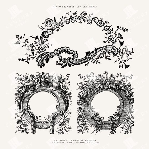Decorative Floral Wreaths And Frames For Invitations - Vintage Line Art Illustrations - Downloadable Clip Art In Png, Svg, And Eps Formats
