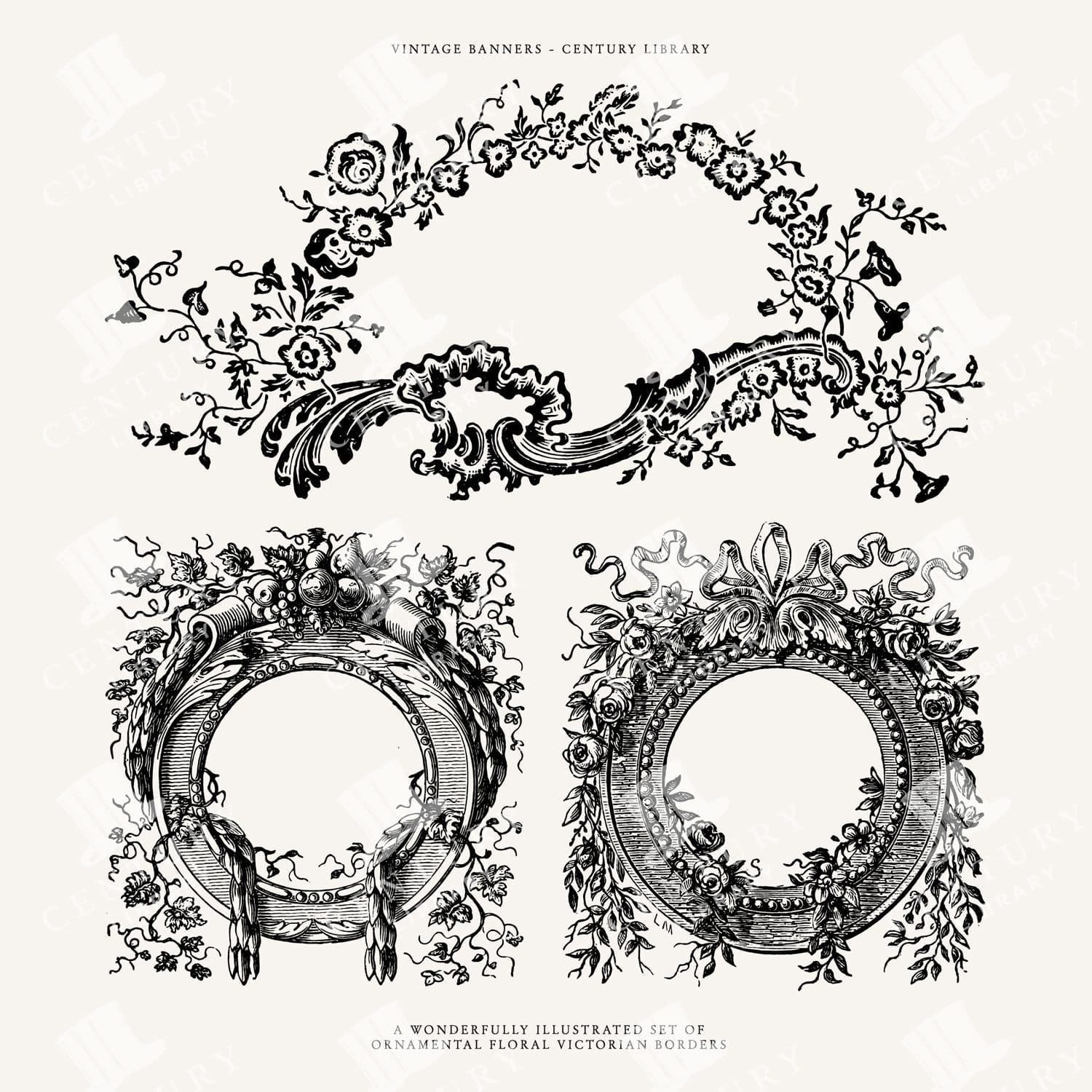 Decorative Floral Wreaths And Frames For Invitations - Vintage Line Art Illustrations - Downloadable Clip Art In Png, Svg, And Eps Formats