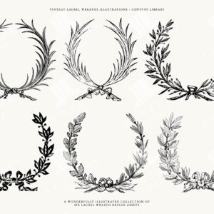 Laurel Wreath Vector and PNG Line Art Illustrations - Victorian Downloadable Design Assets