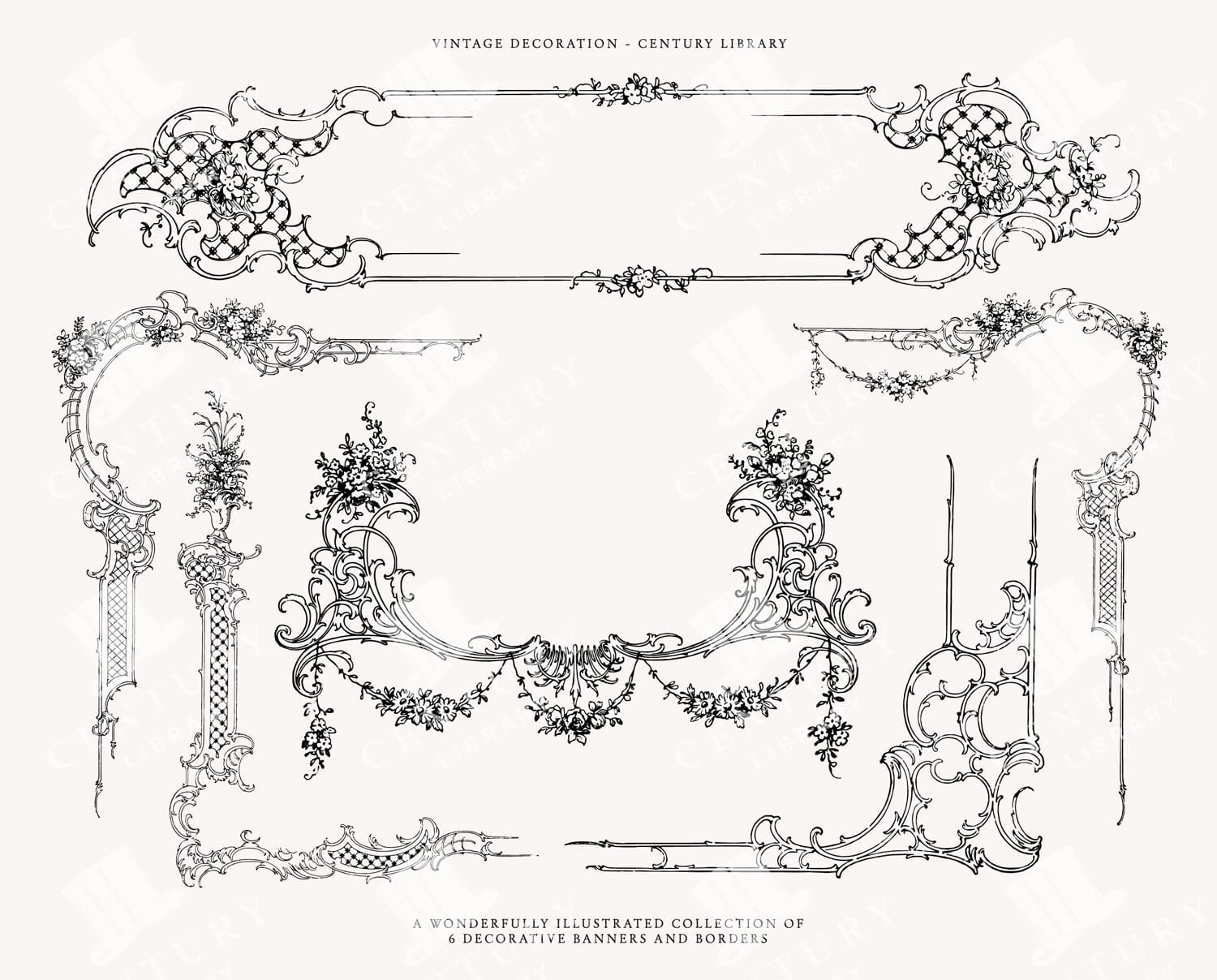 Chinoiserie Style Frames and Borders Perfect Wedding Invitations - Ornate Vintage Design Assets in Vector EPS, SVG and PNG Formats