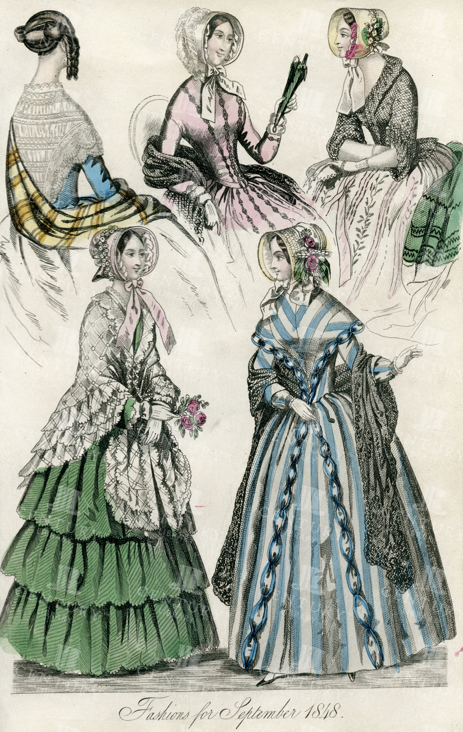 Antique Coloured Print - Fashions For September 1848