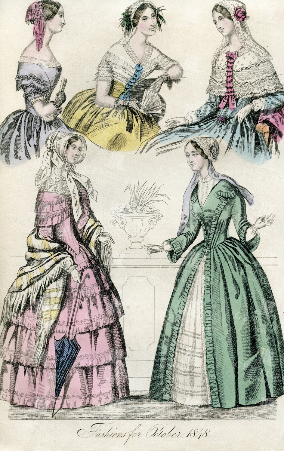 Belle Assemblee - Fashions For October 1848 - Vintage Print