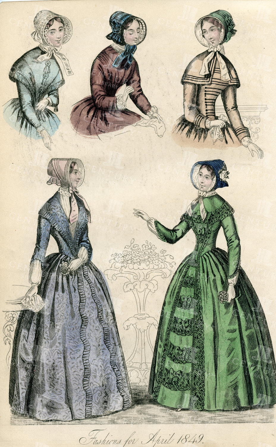 Vintage Colour Fashion Print - Fashions For April 1849