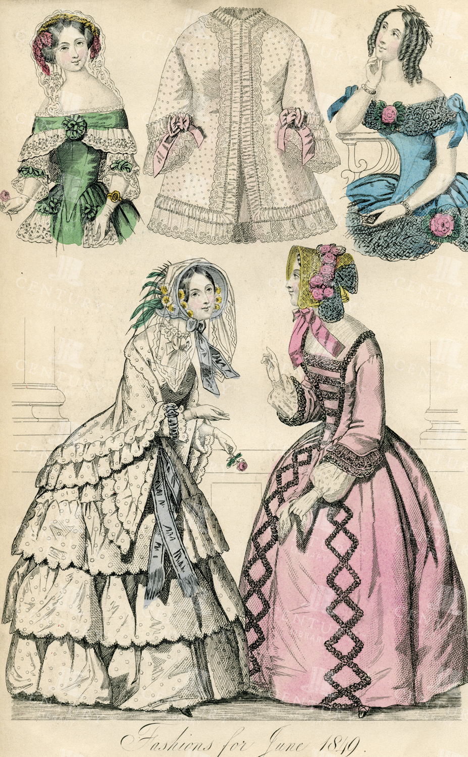 Beautiful Vintage Costume Print - Fashions For June 1849