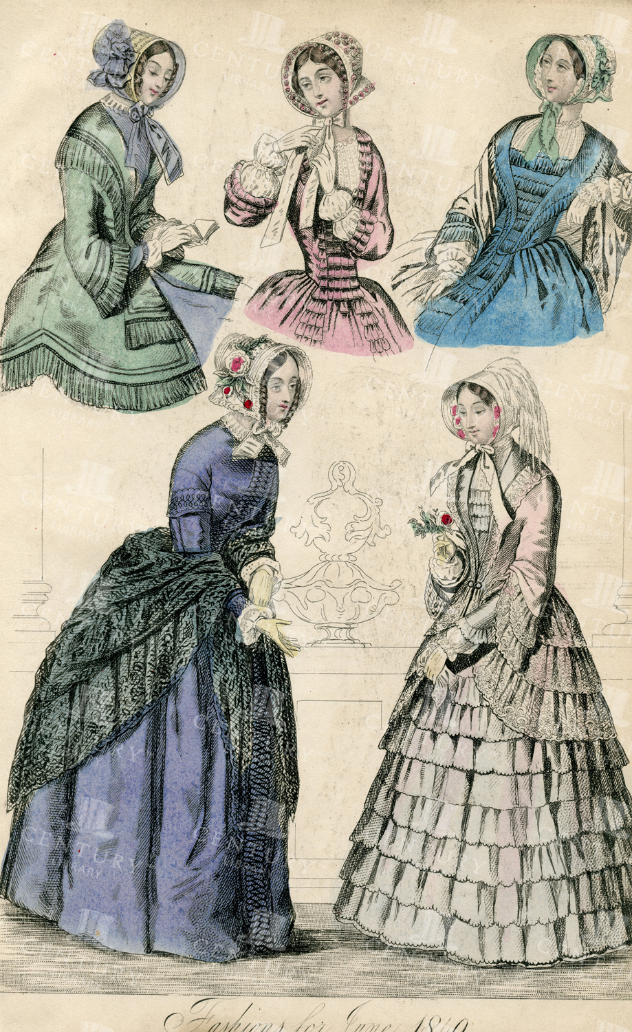 Beautiful Vintage Costume Print - Fashions For June 1849