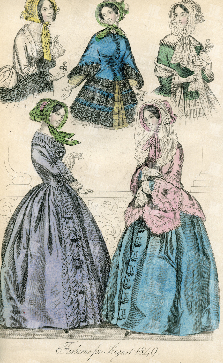 Belle Assemblee - Fashions For August 1849 - Vintage Print