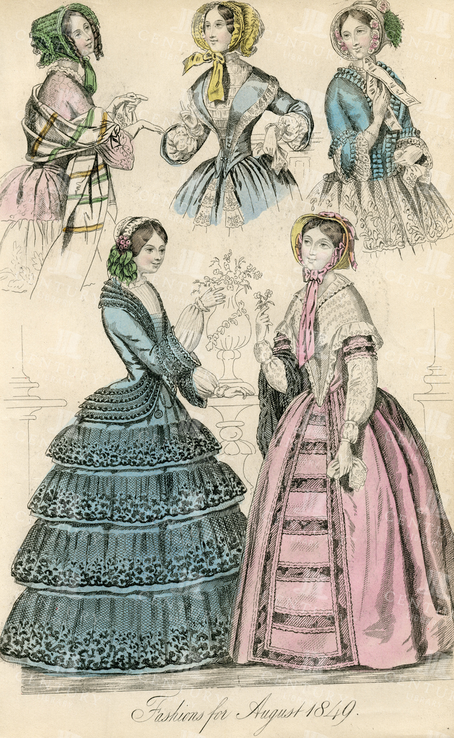 Vintage Costume Print - Fashions For August 1849