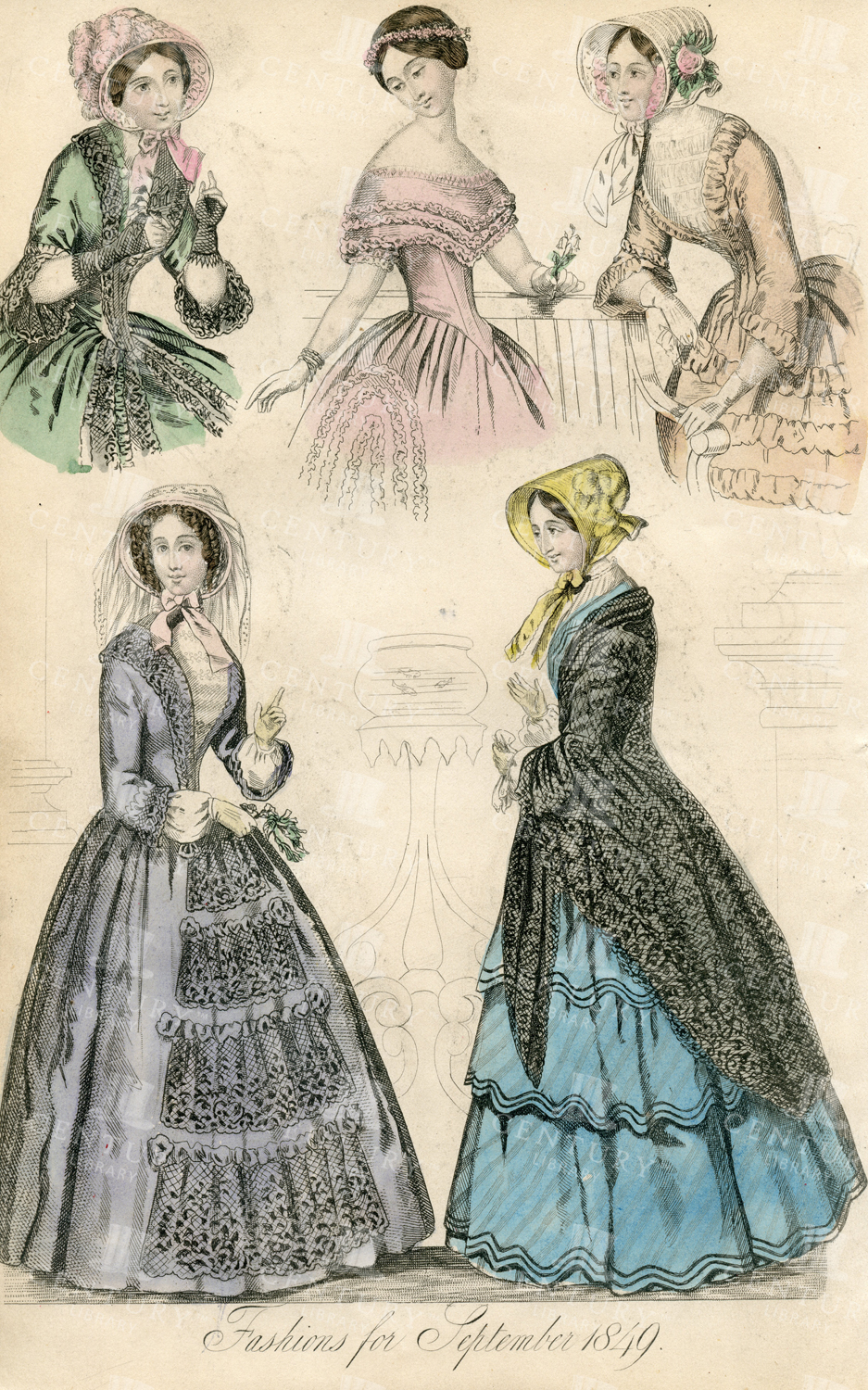 Vintage Costume Print - Fashions For August 1849
