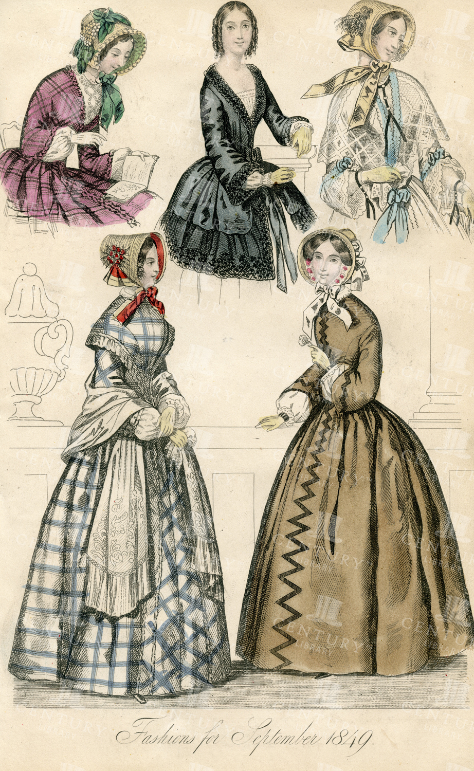 Fashions For September 1849 - Vintage Costumes Print