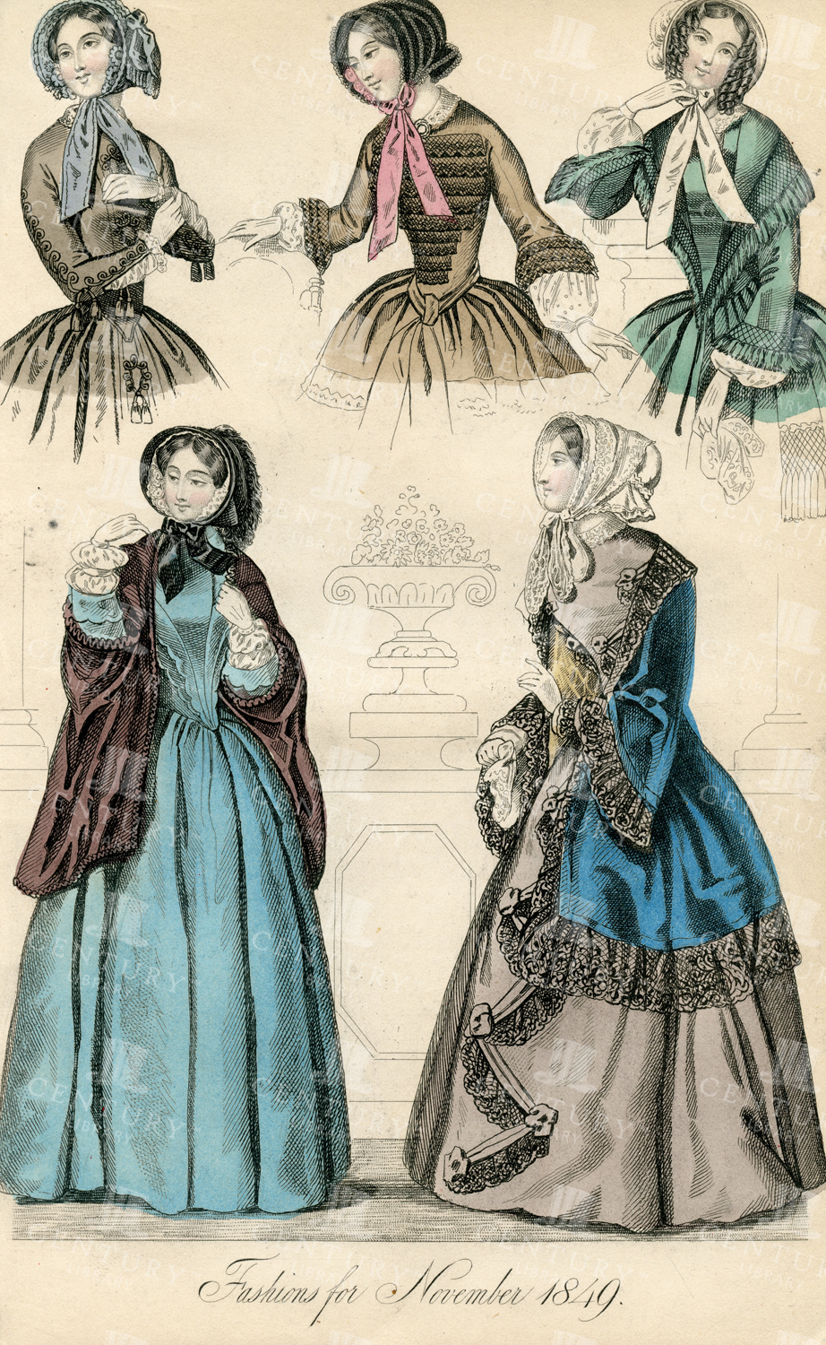 Vintage Costume Print - Fashions For November 1849
