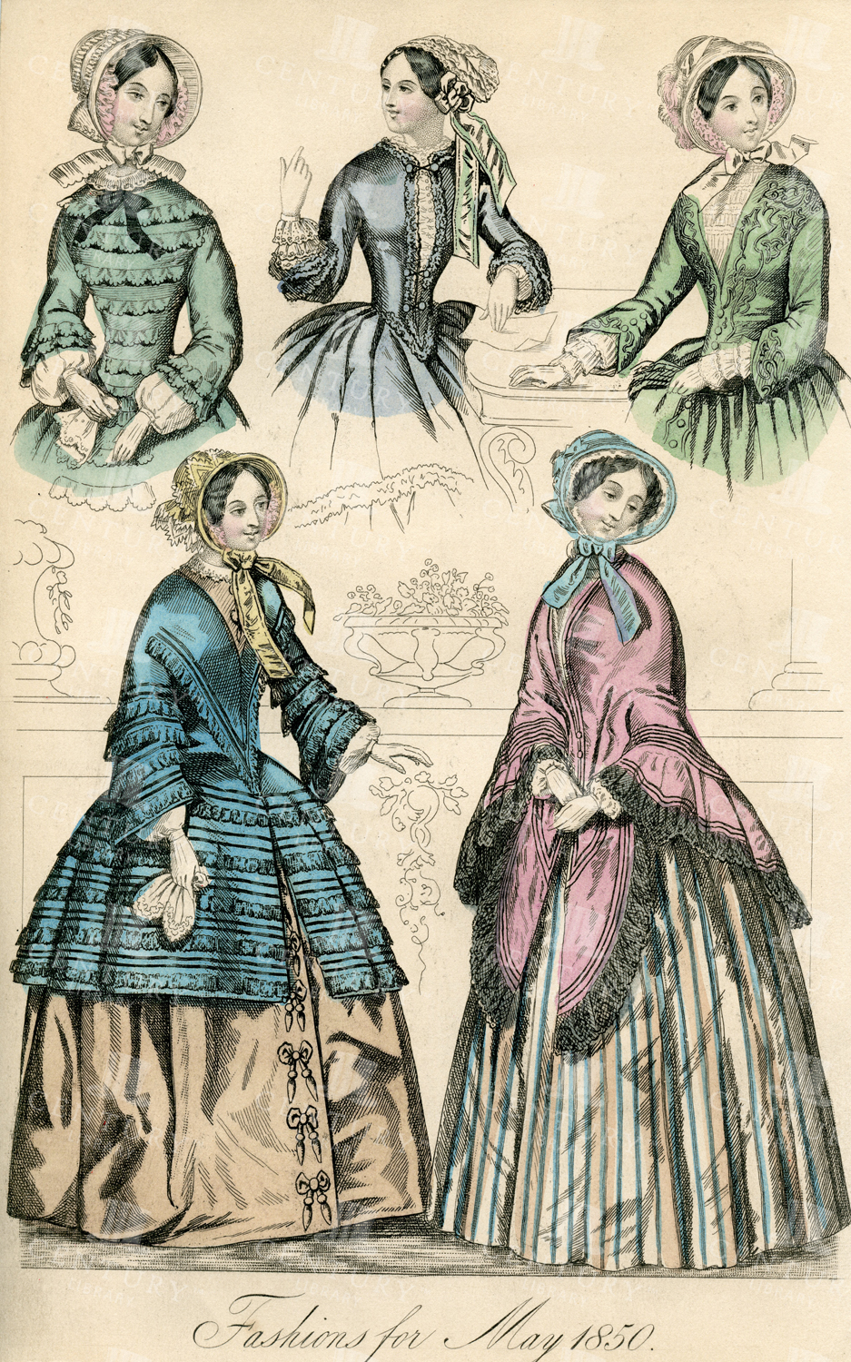 Vintage Costume Print - Fashions For May 1850