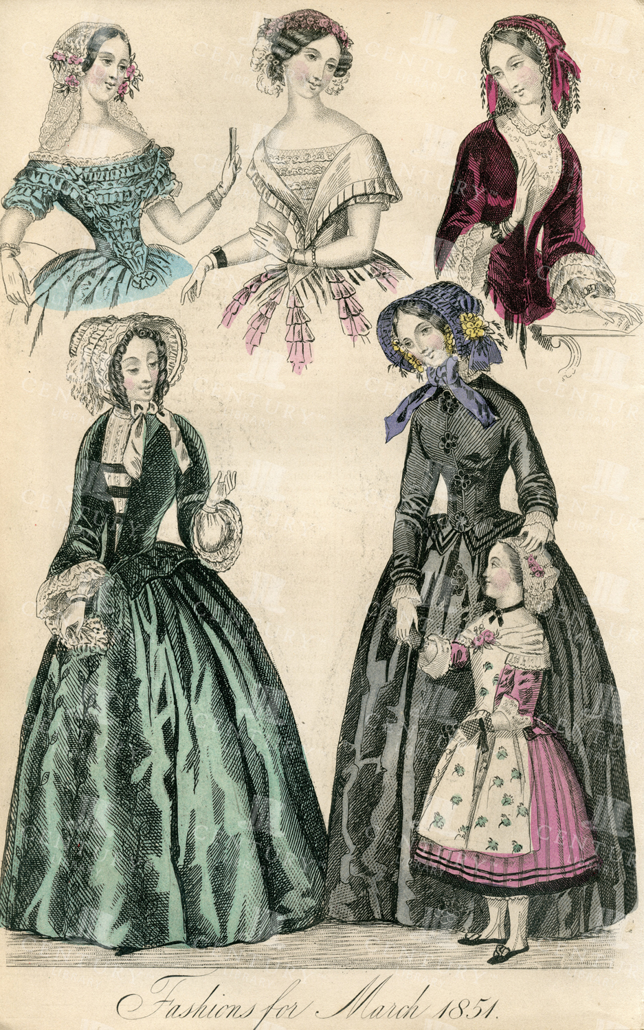 Fashions For March 1851 - Vintage Belle Assemblee Monthly Print