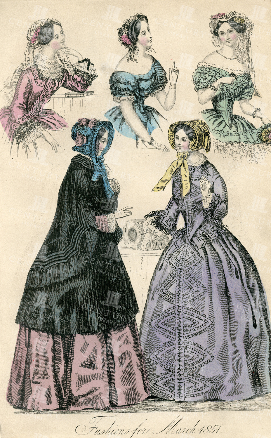 Fashions For March 1851 - Vintage Belle Assemblee Monthly Print