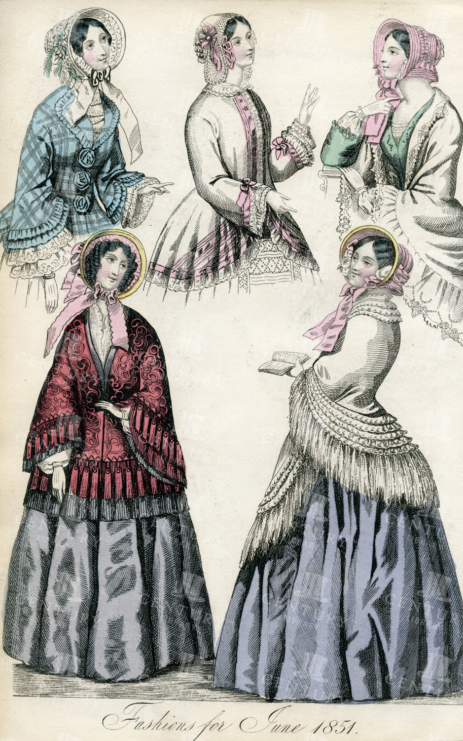 Vintage Costume Print - Fashions For June 1851