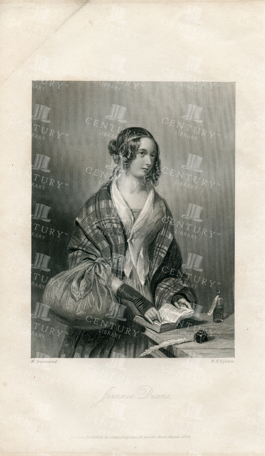 Vintage 1851 Print -  Famous Women In History - Jeannie Deans