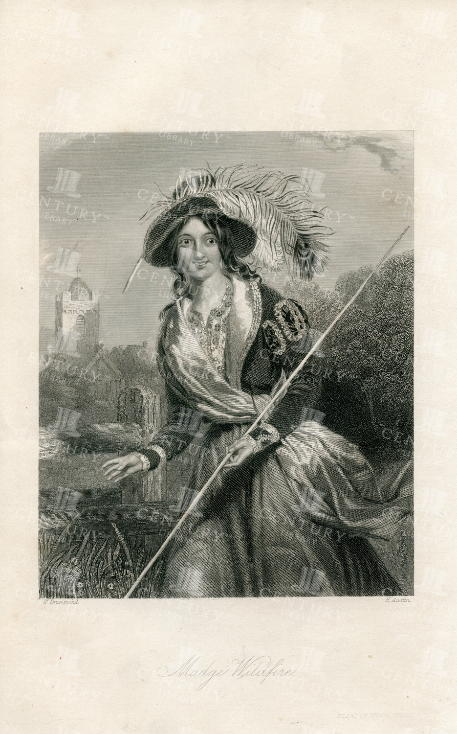 Vintage 1851 Print - Women In History - Madge Wildfire