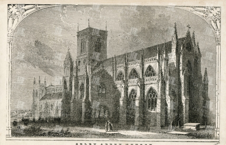 Vintage 1851 Architecture Print - Selby Abbey Church