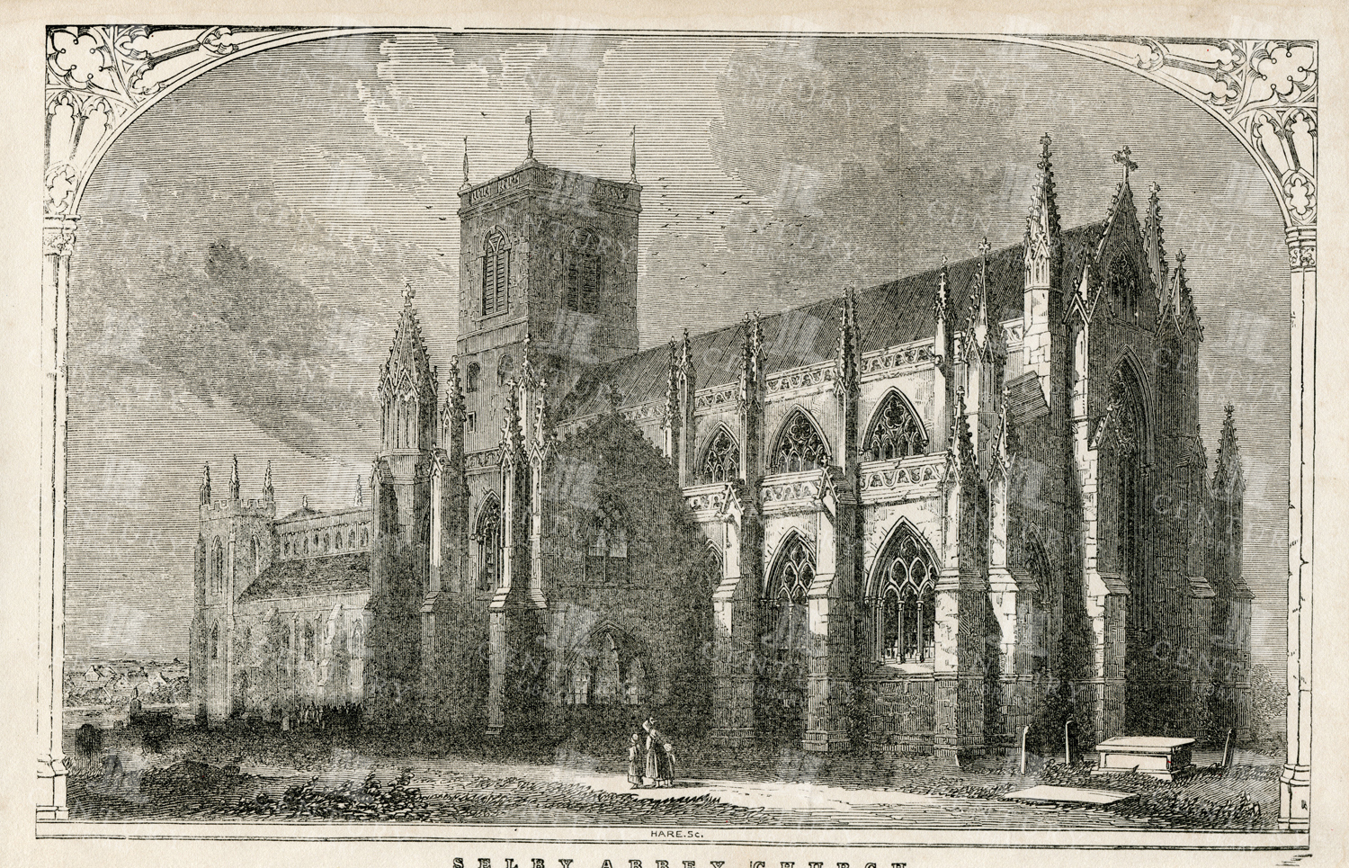 Vintage 1851 Architecture Print - Selby Abbey Church