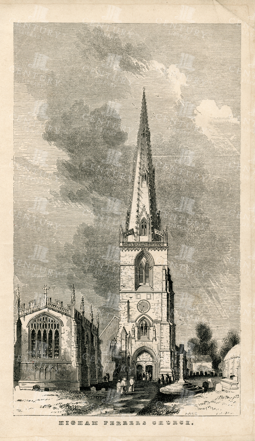 1851 Antique Print Of Higham Ferrers Church - Religious Architecture