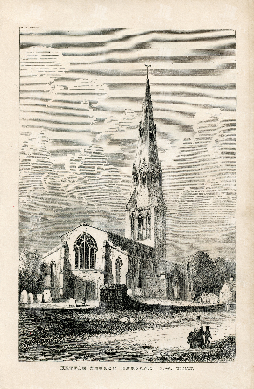 Ketton Church In Rutland - 1851 Vintage Church Print