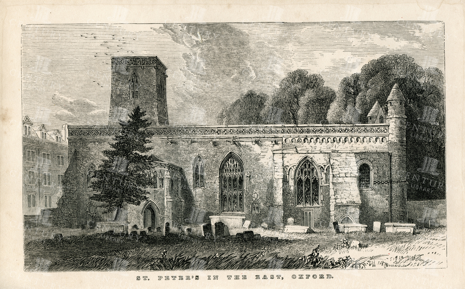 St. Peter's In The East, Oxford - 1851 Vintage Print