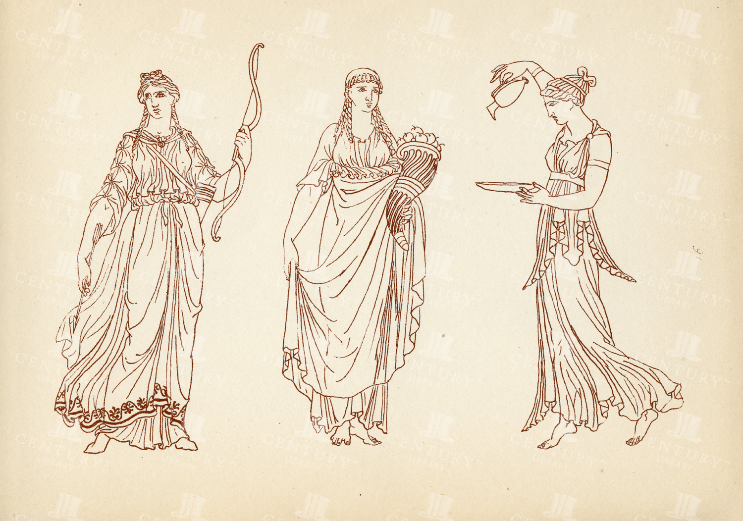 Artemis, Allegorical Figure And Hebe - Vintage 1883 Print