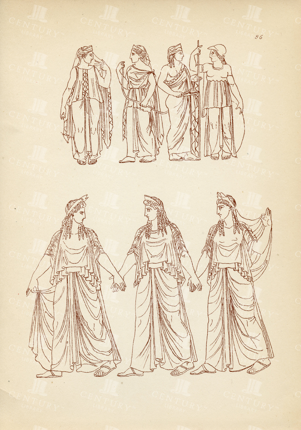 Vintage 1883 Greek Costume Print - Various Styles Of Dresses