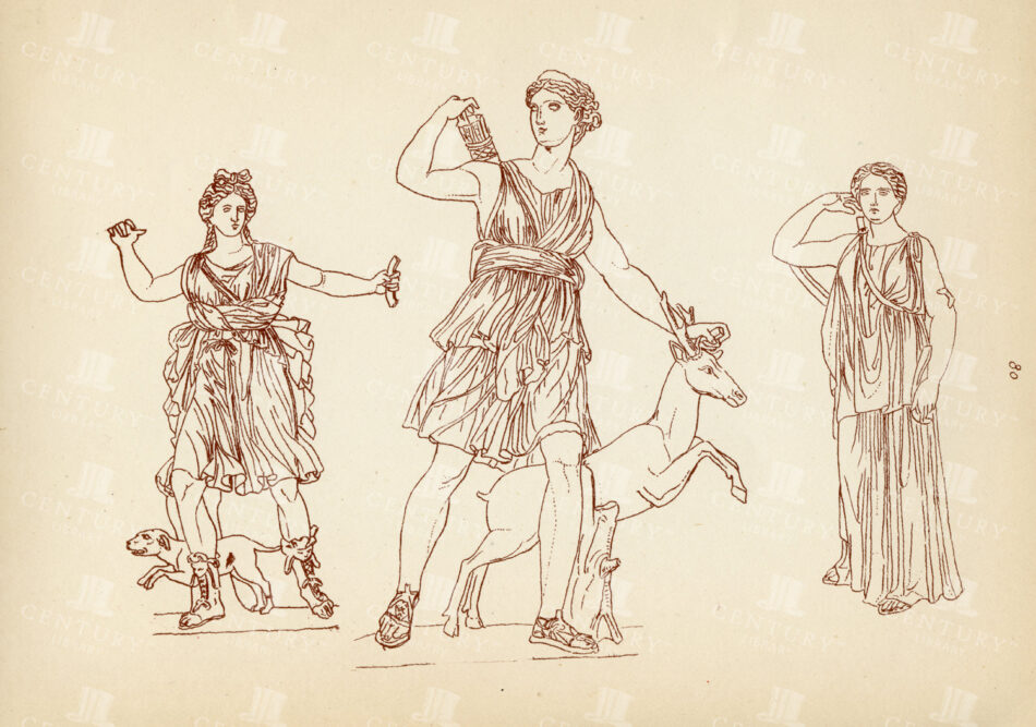 Greek Goddess Diana With Deer And Hounds - Classical Figure Studies