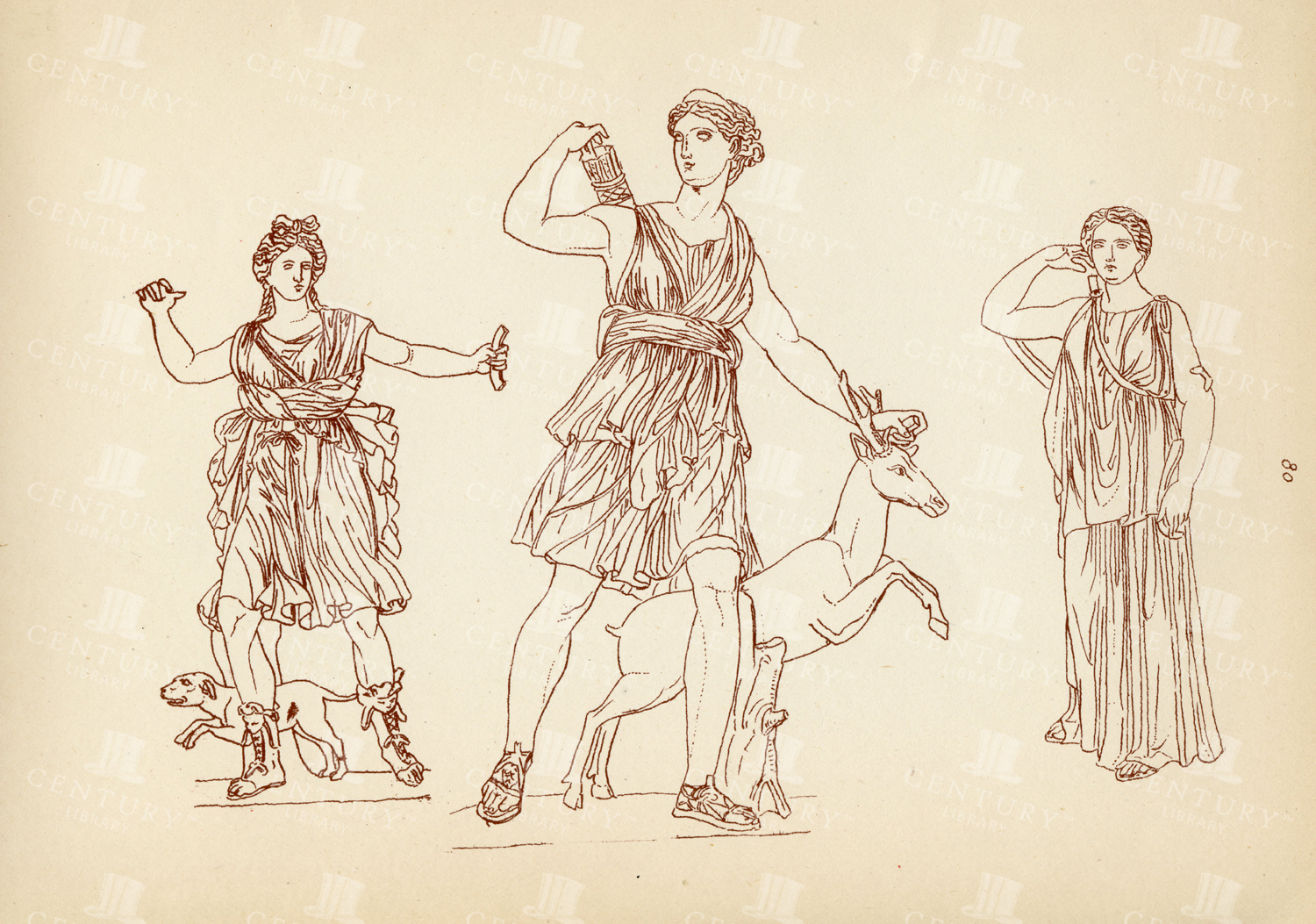 Vintage 1883 Greek Costume Print - Three Representations Of Artemis