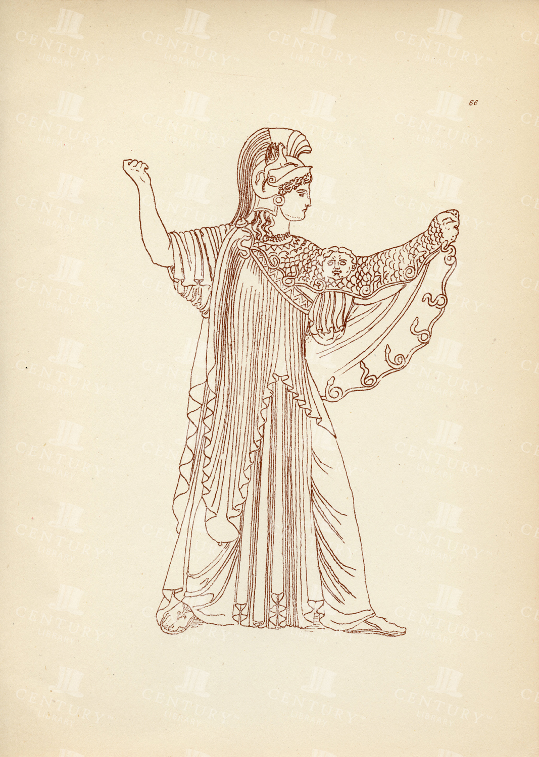 Ancient Greek Female Battle Costume - Vintage 1883 Print