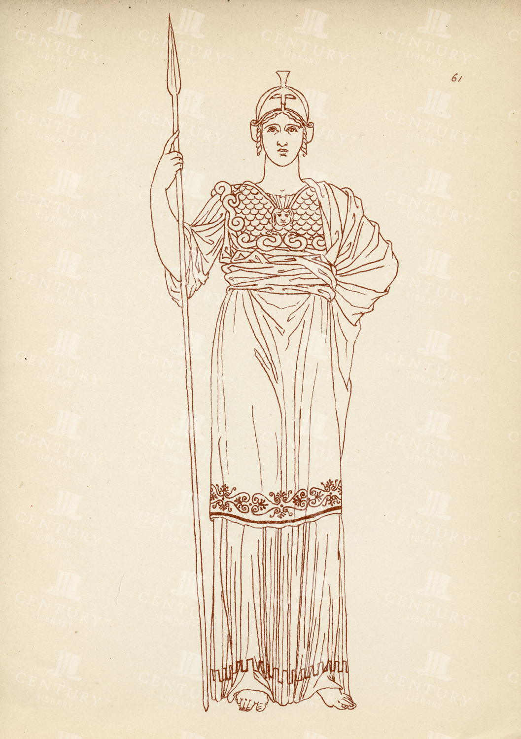 Ancient Greek Female Battle Costume - Vintage 1883 Print