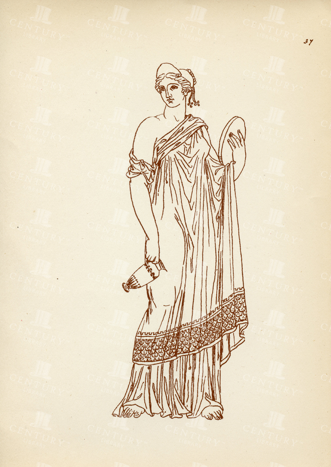Ancient Greek Female Costume - 1883 Vintage Print