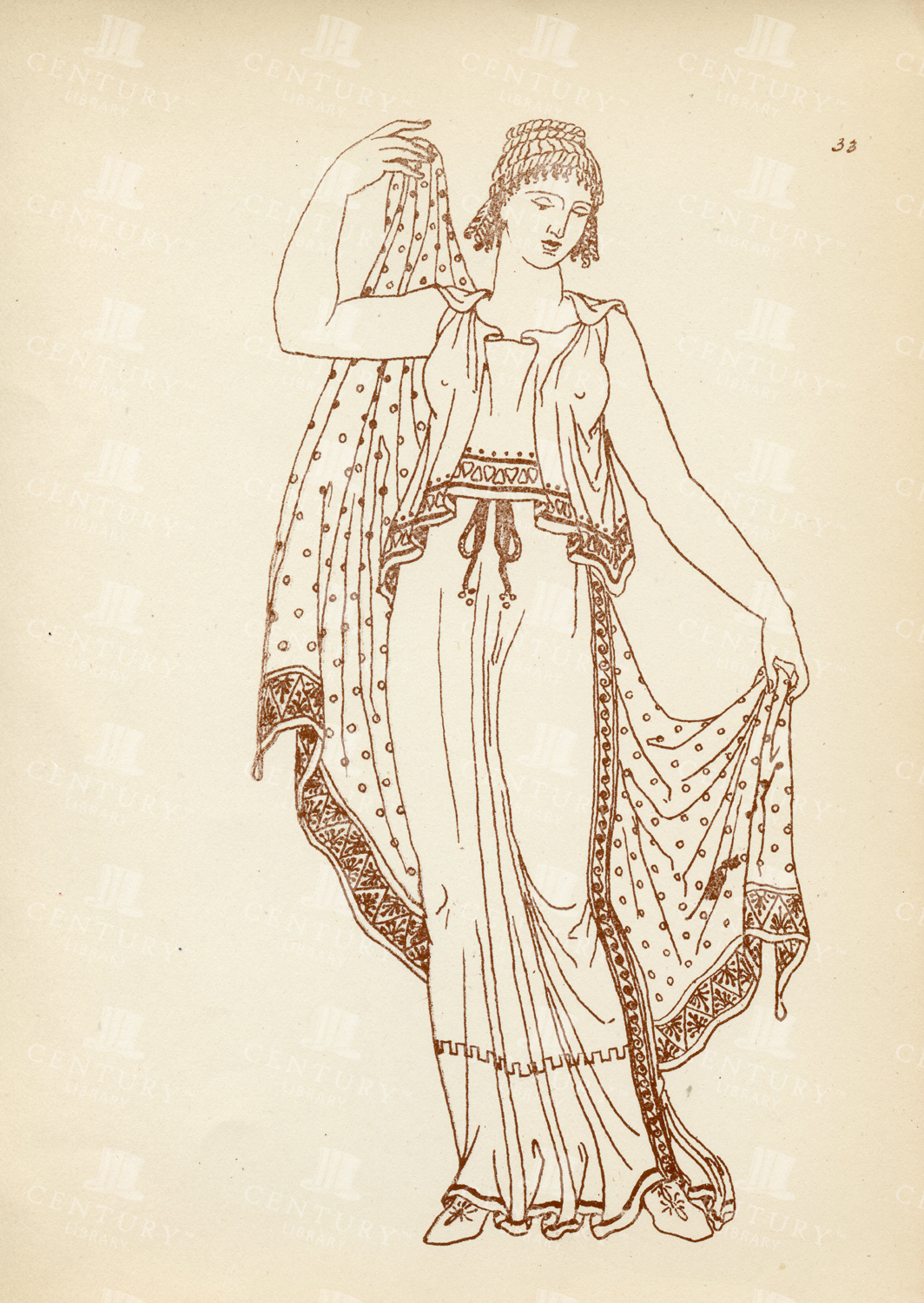 Ancient Greek Female Costume - 1883 Vintage Print
