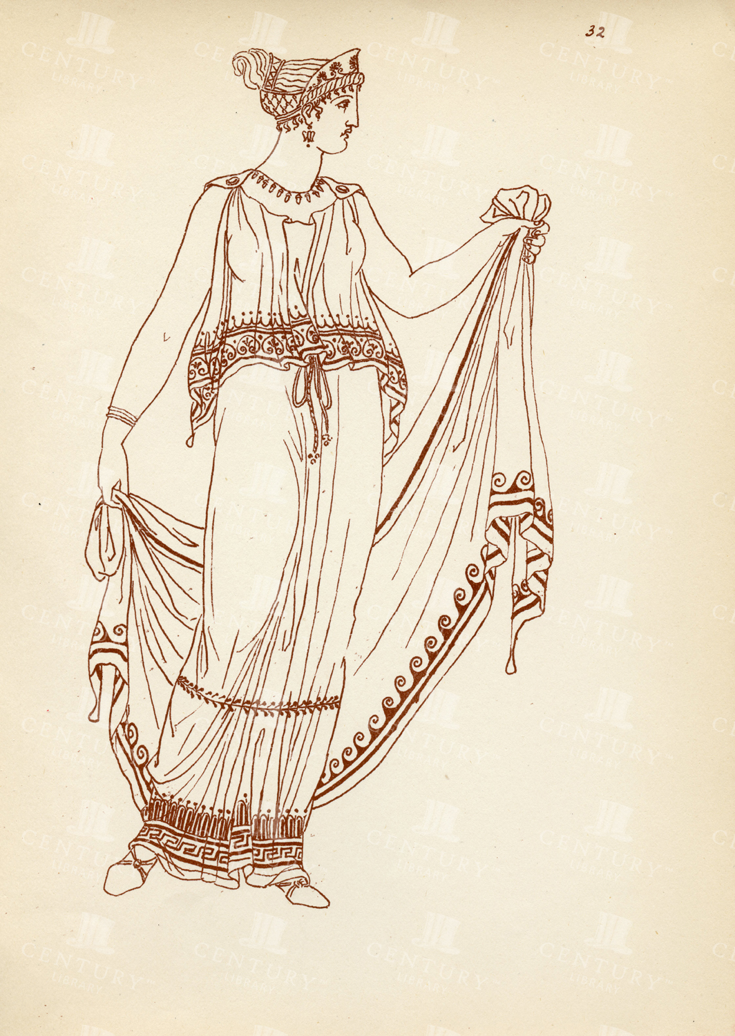 Ancient Greek Female Costume - 1883 Vintage Print