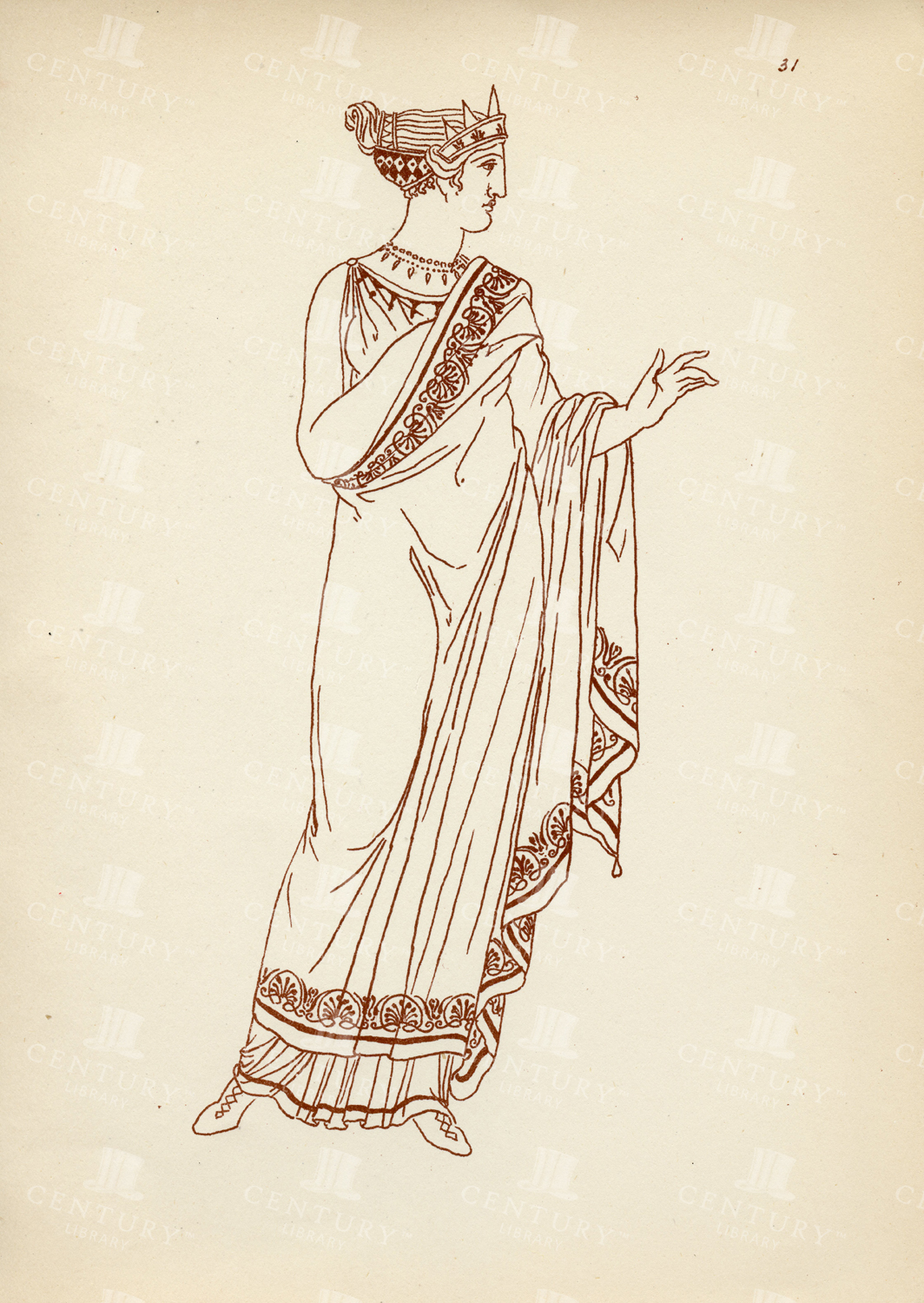 Vintage Greek Costume Print - Figure With Chiton And Himation