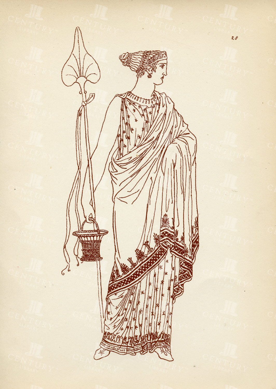 Greek Lady Carrying Offerings For Athene - Antique Costume Print