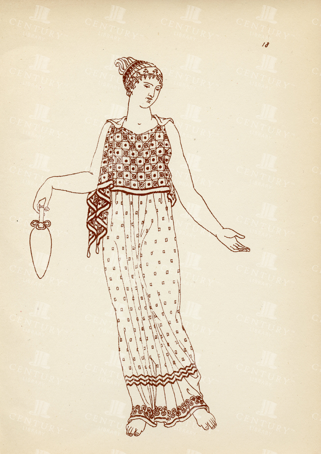 Antique 1883 Costume Print - Ancient Greek Female Costumes