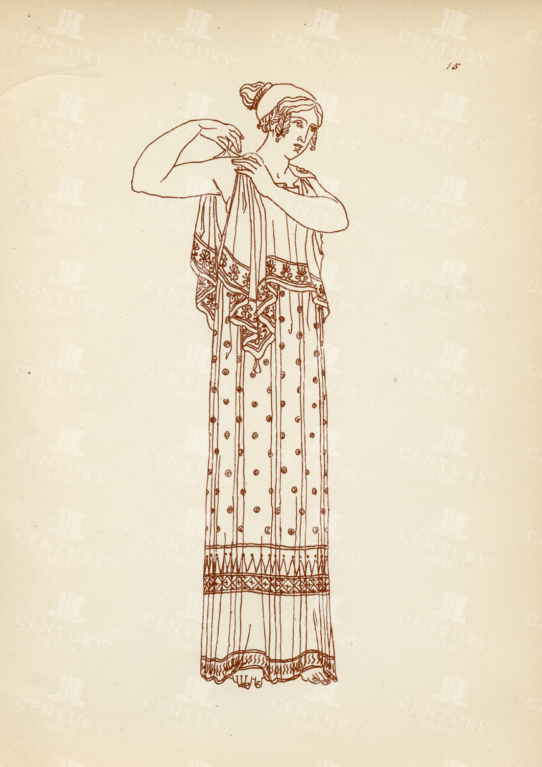 Antique 1883 Costume Print - Ancient Greek Female Costumes