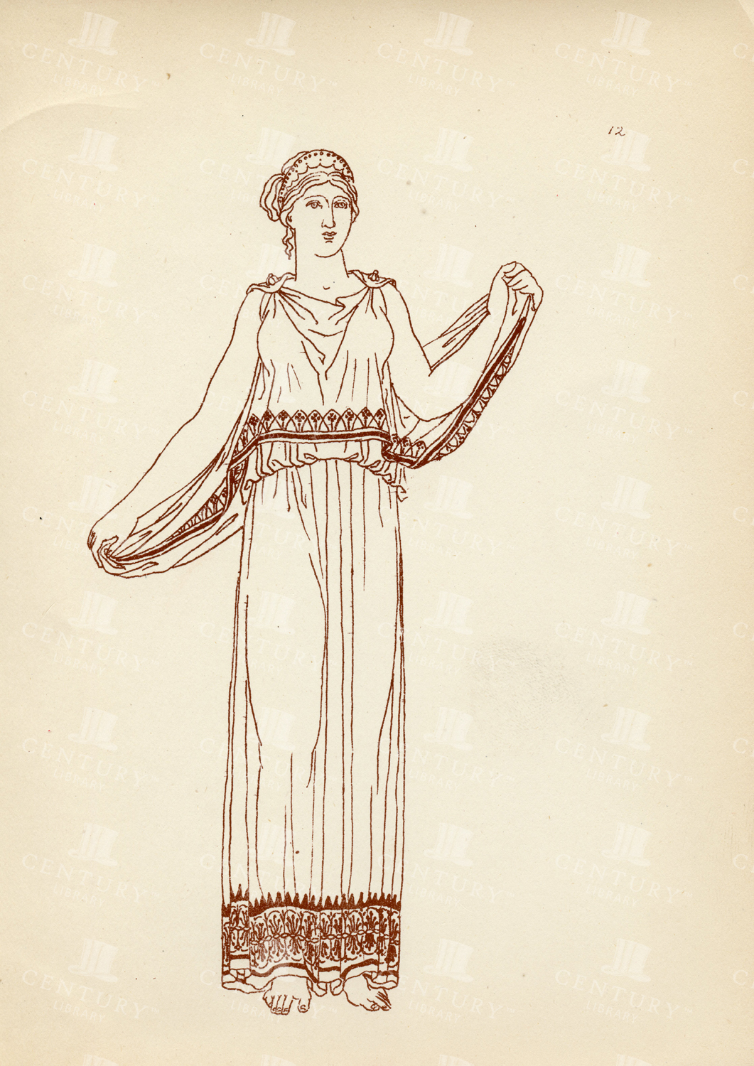 Antique 1883 Costume Print - Ancient Greek Female Costumes